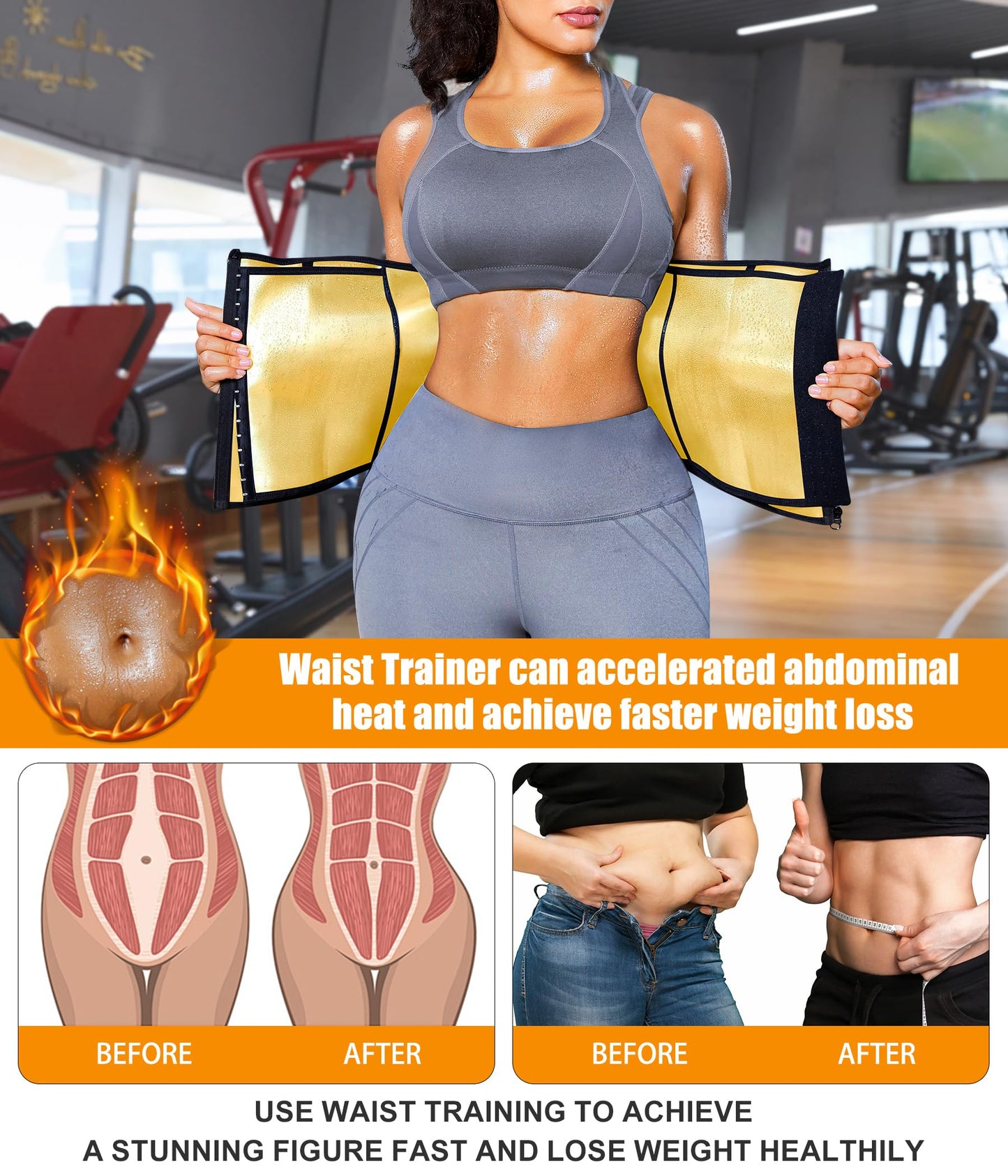 LEINIDINA Womens Waist Trainer Corset with Zipper Sweat Waist Trimmer for Women Workout Belt Corset Shapewear