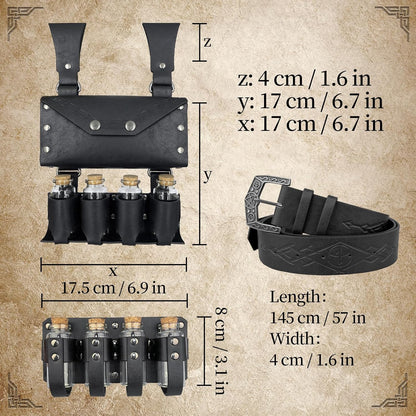 Medieval Alchemy Belt Waist Pack Combo with Multiple Potion Bottles, Viking Rivet Belt Side Pouch for Cosplay