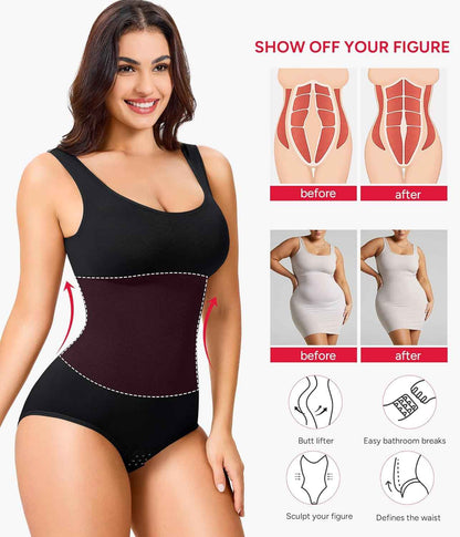 Nebility Womens' Waist Trainer Seamless Round Neck Tummy Control Shapewear Bodysuit