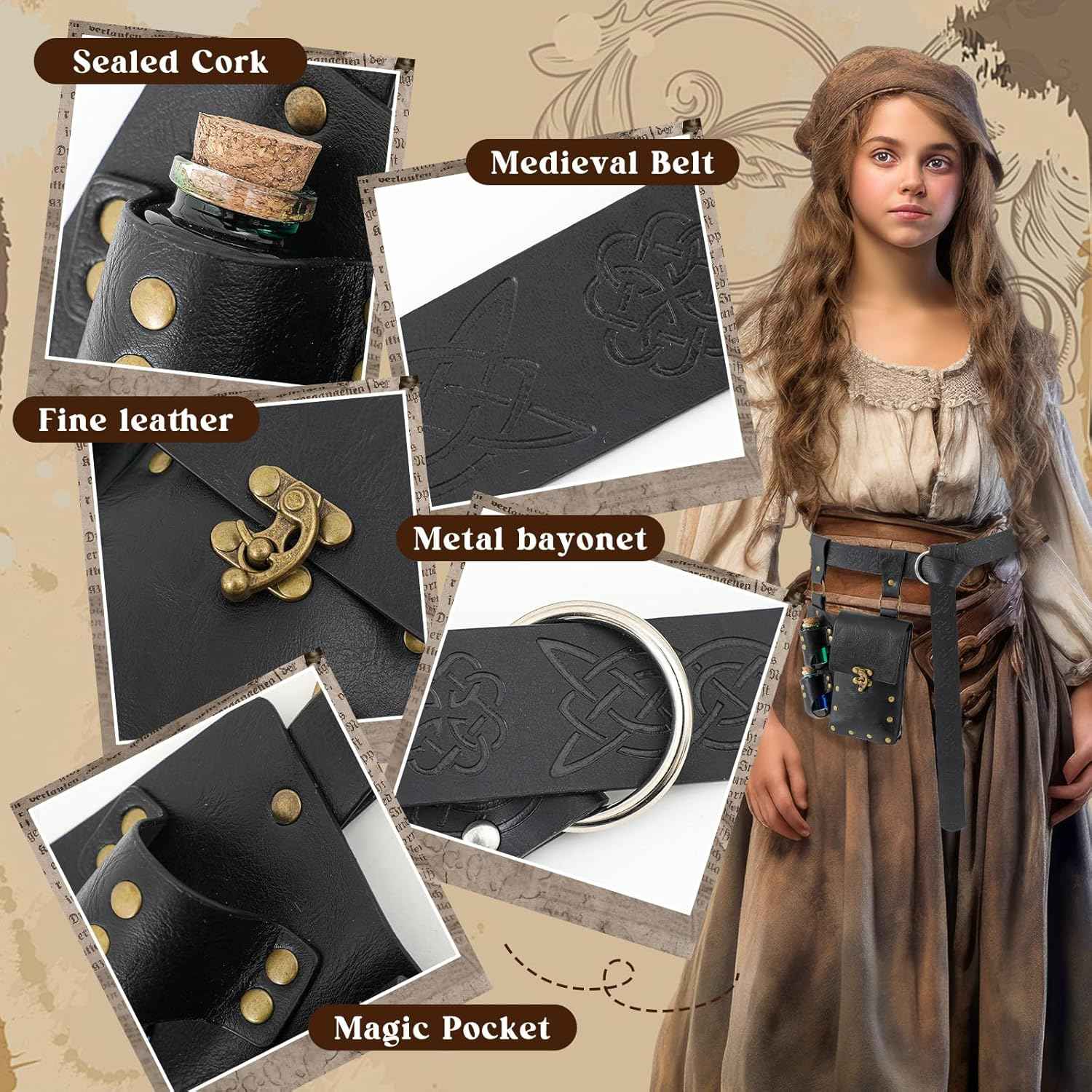 Geyoga Renaissance Belt Pouch with Potion Bottles Halloween Medieval Costume Accessories Waist Bag Cosplay