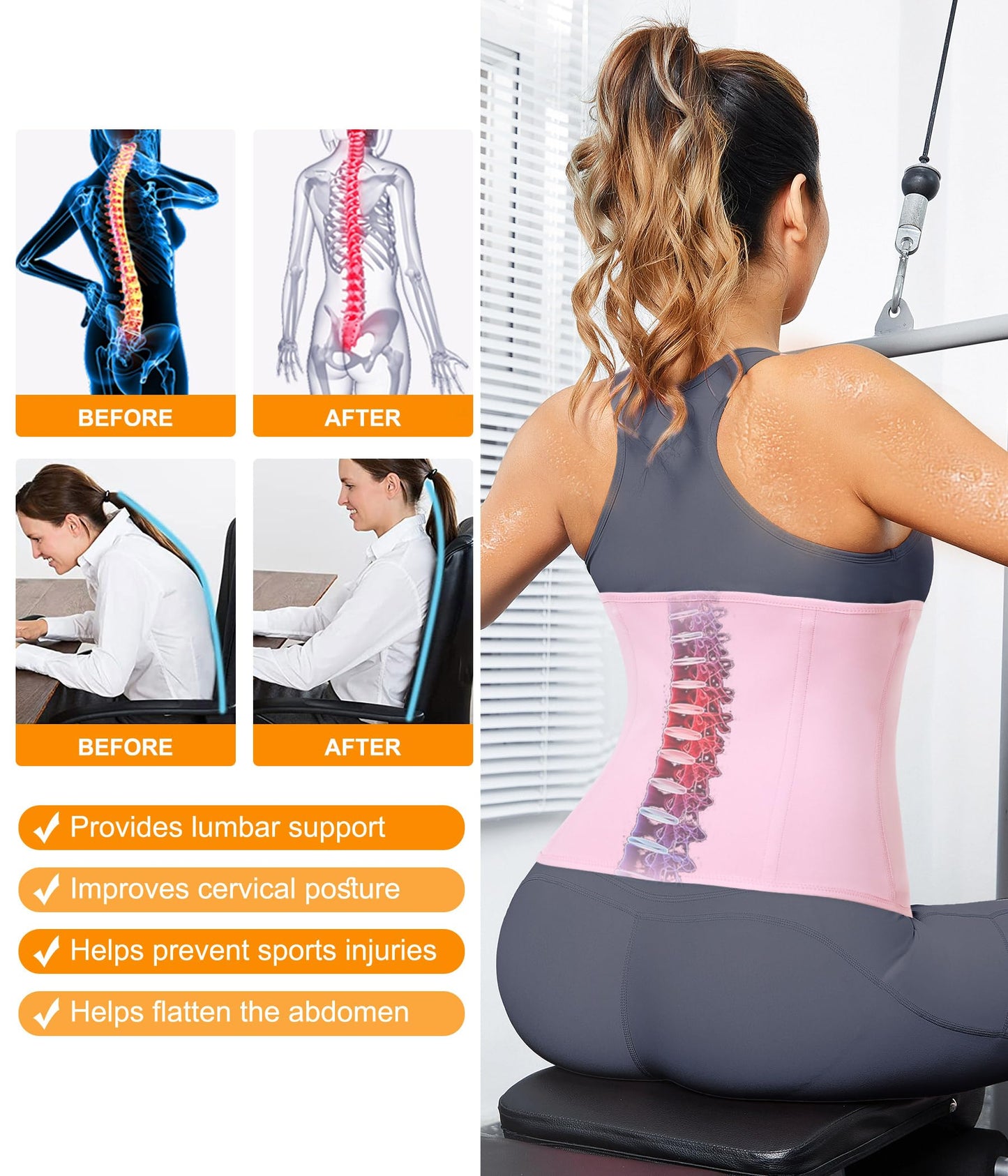 LEINIDINA Womens Waist Trainer Corset with Zipper Sweat Waist Trimmer for Women Workout Belt Corset Shapewear