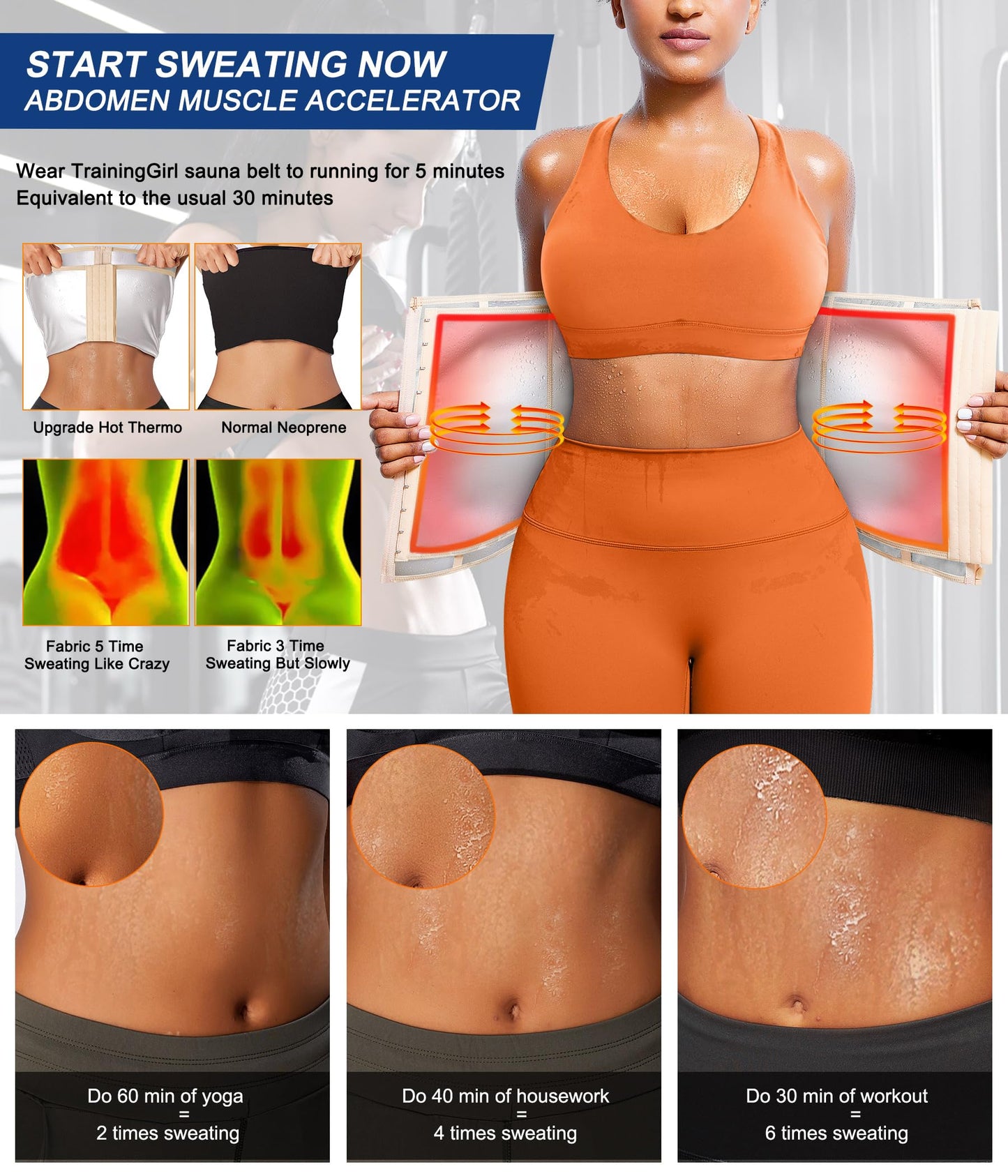 TrainingGirl Waist Trainer for Women Lower Belly Waist Trimmer Corset Tummy Wrap Workout Sweat Belt Band Sports Sauna Suit