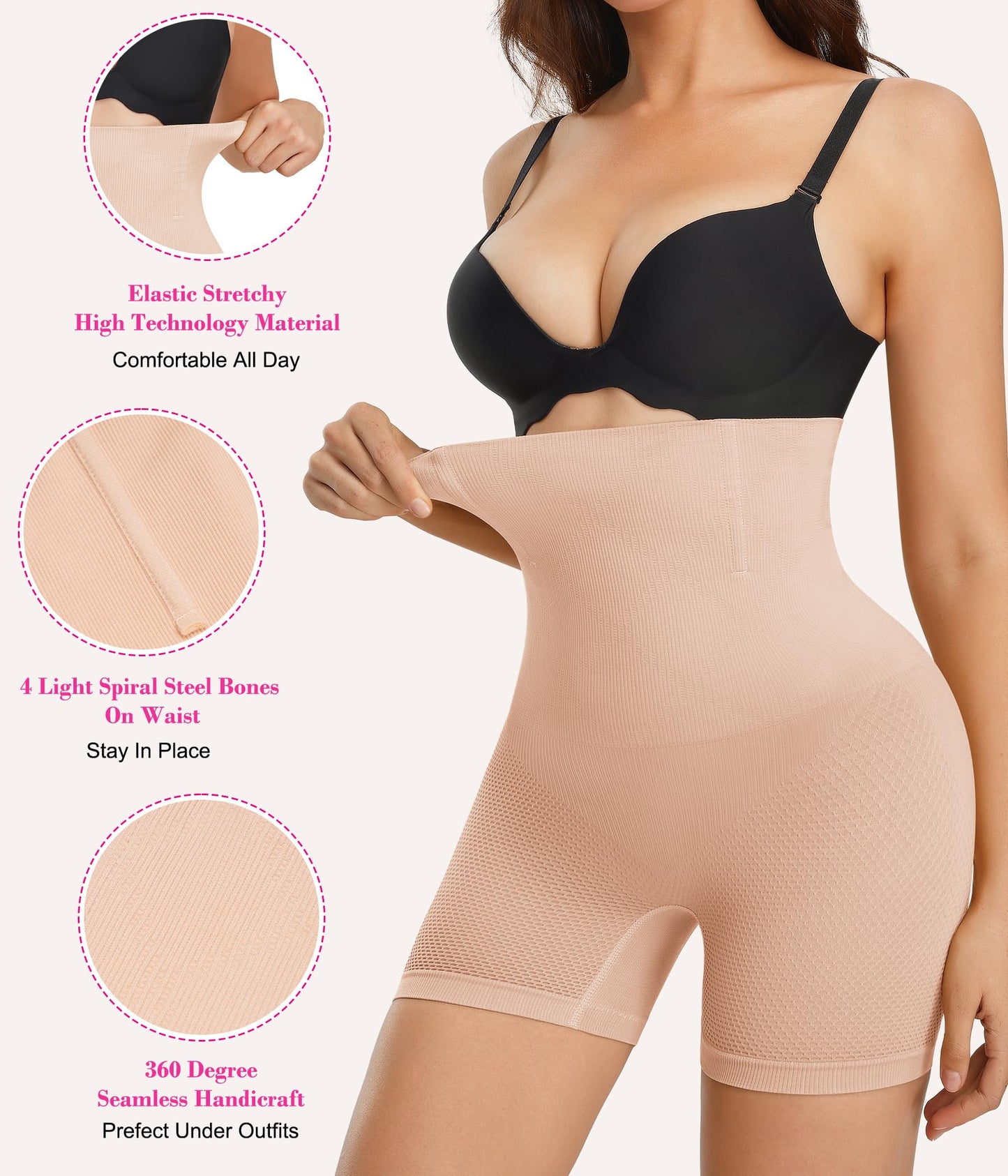 Nebility Womens' Shapewear Thigh Slimmer Tummy Control Body Shaper Shorts Butt Lifter Panties High Waist Trainer