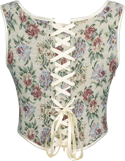 Scarlet Darkness Corset Tops for Women Renaissance Floral Overbust Boned Bustier Bodice