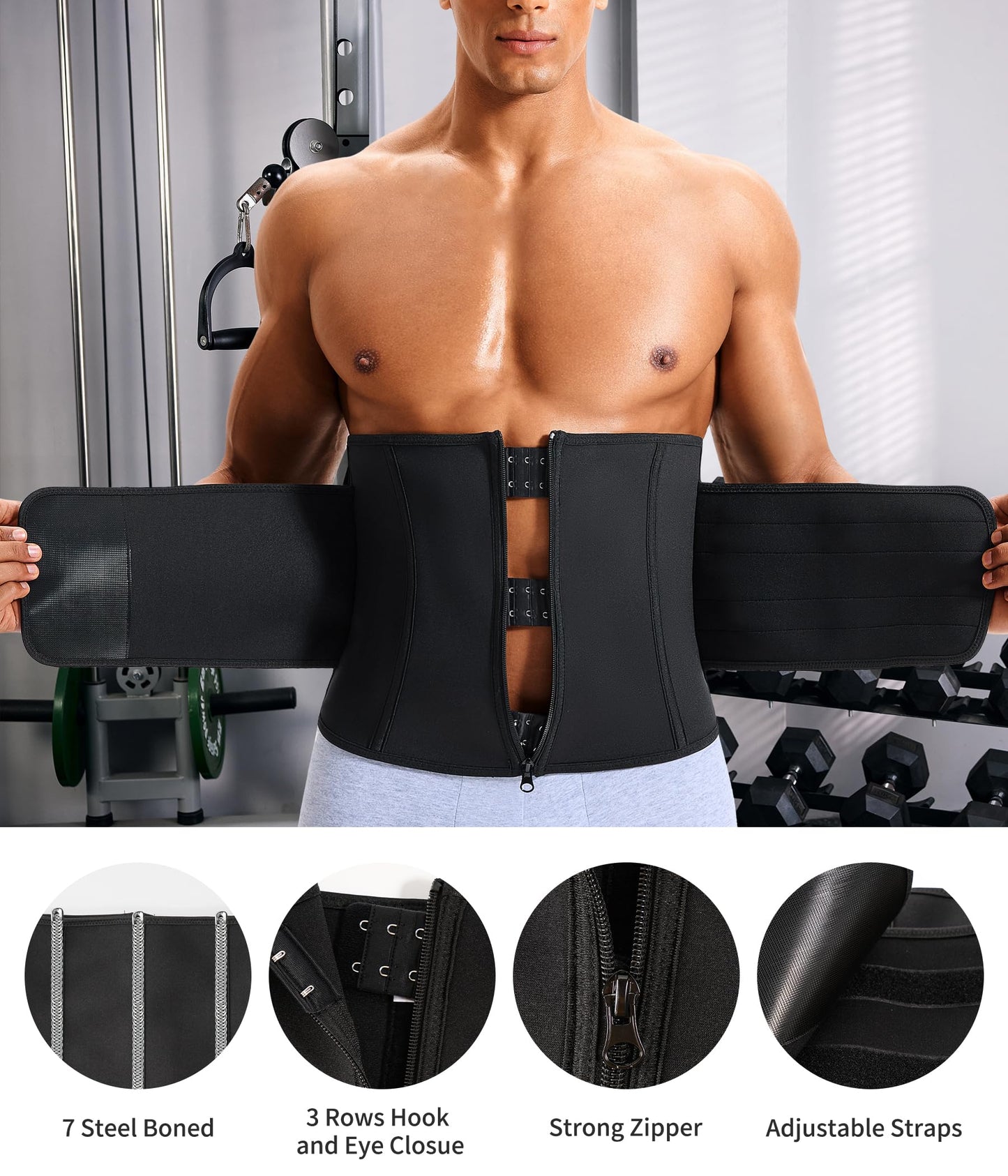 Men Waist Trainer Trimmer for Weight Loss Tummy Control Compression Shapewear Sweat Belt Body Shaper