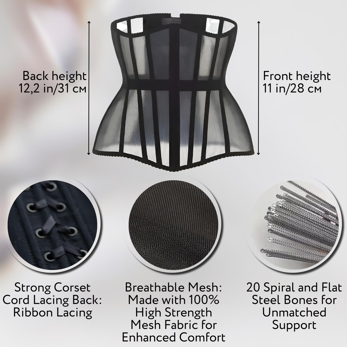 Mesh Corset Waist Trainer for Women - Underbust Corset Lace Up - Waist Cincher Shapewear - Body Shaper