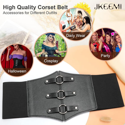 Women Corset Belt Metal O-Ring Heart-Ring Wide Elastic Waspie Waist Belt for Daily Cosplay Halloween Costumes