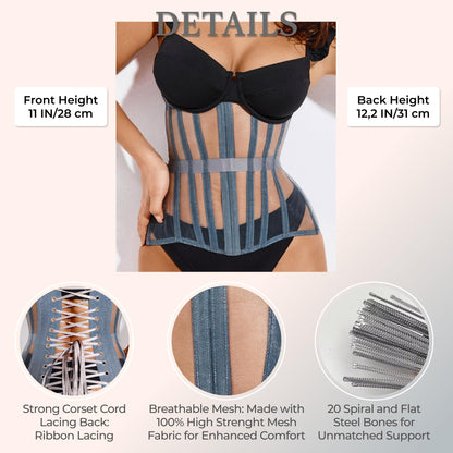 Mesh Corset Waist Trainer for Women - Underbust Corset Lace Up - Waist Cincher Shapewear - Body Shaper