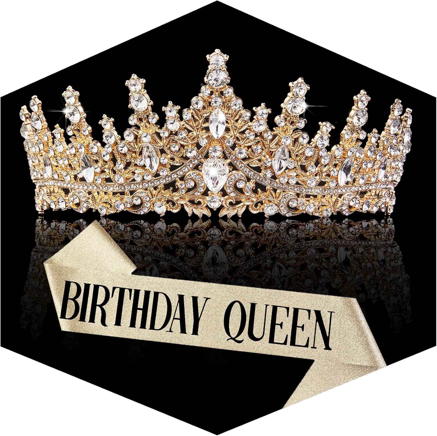 Gold Crown for Women Crystal Princess Tiaras Rhinestone Queen Headband Wedding Bridal Hair Accessories Birthday Prom Pageant Party Coming of Age Ceremony Photo Props