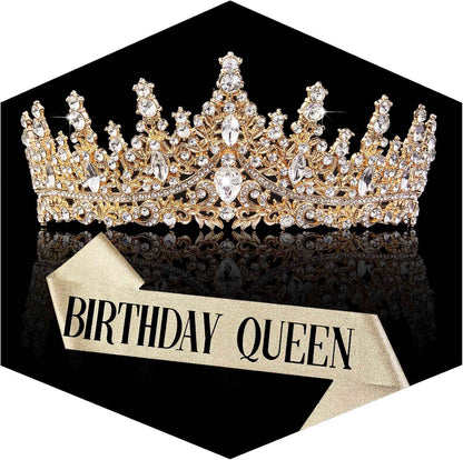 Gold Crown for Women Crystal Princess Tiaras Rhinestone Queen Headband Wedding Bridal Hair Accessories Birthday Prom Pageant Party Coming of Age Ceremony Photo Props