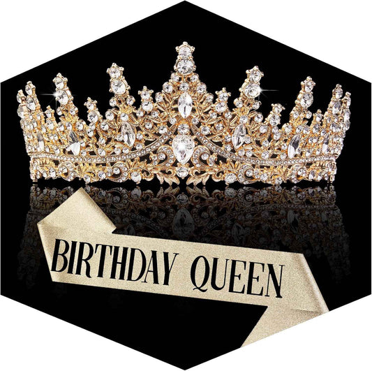 Gold Crown for Women Crystal Princess Tiaras Rhinestone Queen Headband Wedding Bridal Hair Accessories Birthday Prom Pageant Party Coming of Age Ceremony Photo Props