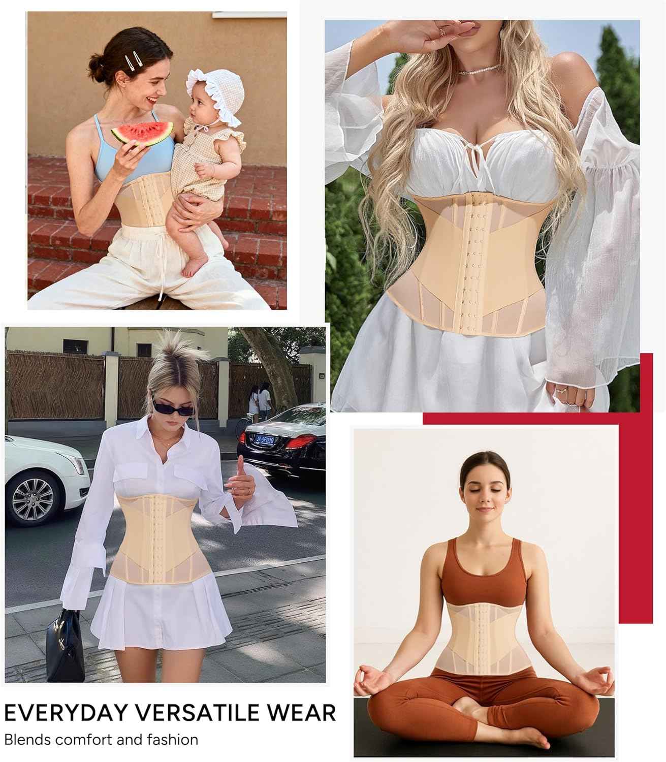 Nebility Waist Trainer for Women Corset Shapewear - Mesh Faja Body Shaper Waist Cincher Tummy Control Girdle Daily Wear