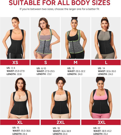 GAODI Women Waist Trainer Vest Slim Corset Workout Sweat Tank Top Zipper Compression Shirt Sauna Suit Body Shaper