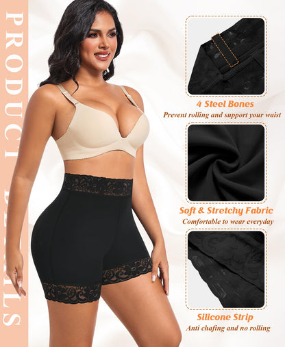 DERCA Padded Underwear for Women Butt Lifting Shapewear Booty Pads Hip Enhancer Lace Boyshorts