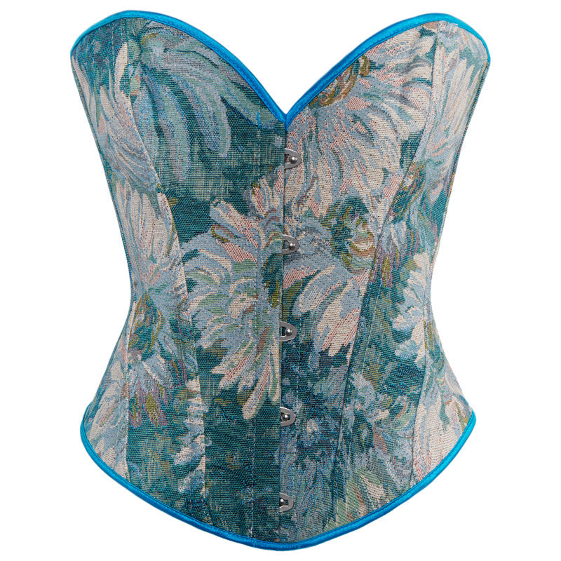 Vintage Corset Top with Monet Oil Painting Style, Bone-Structured Bustier, Fitted and Shaping, Court-style Bodice