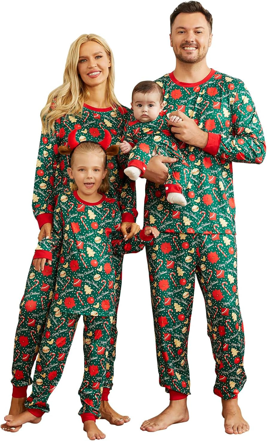 Christmas Pajamas for Family, Matching Family Christmas Pjs Sets Red Elk Tree Printed Top Sleepwear