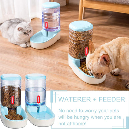 Automatic Pet Feeder Small&Medium Pets Automatic Food Feeder and Waterer Set 3.8L, Travel Supply Feeder and Water Dispenser for Dogs Cats Pets Animals (Blue)