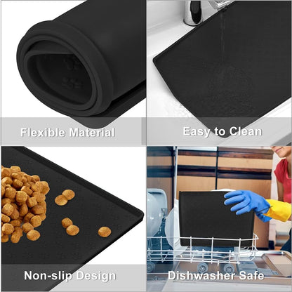 2 Pack(18"X12") Silicone Waterproof Pet Feeding Mats, Food Mats, Pet Placemat for Dog and Cat, Mat for Prevent Food and Water Overflow, Non Slip, Washable, Easy Clean, Black Pet's Supplies |