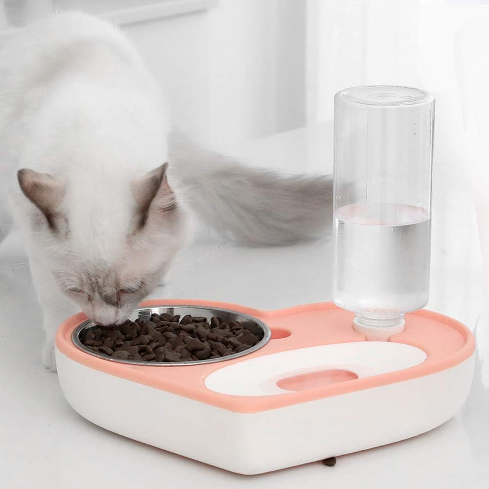 Automatic Pet Feeder 2-In-1 Cat Feeding Dispenser Detachable Dog Water Bottle and Food Bowl Heart Shaped (Grey) Pet's Supplies |