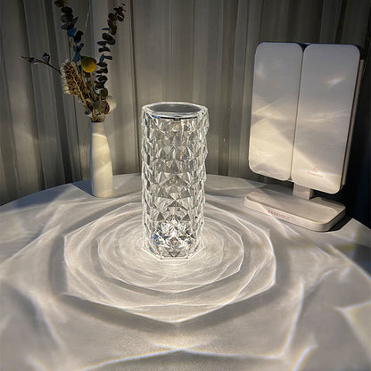 Nordic Crystal Lamp | USB Table Lamps | Bedroom Touch Dimming Atmosphere Diamond Night Light | Rose Projector Lamp Decor