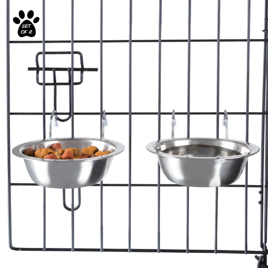 Set of 2 Stainless-Steel Hanging Dog Bowls - 8Oz Each Pet's Supplies |