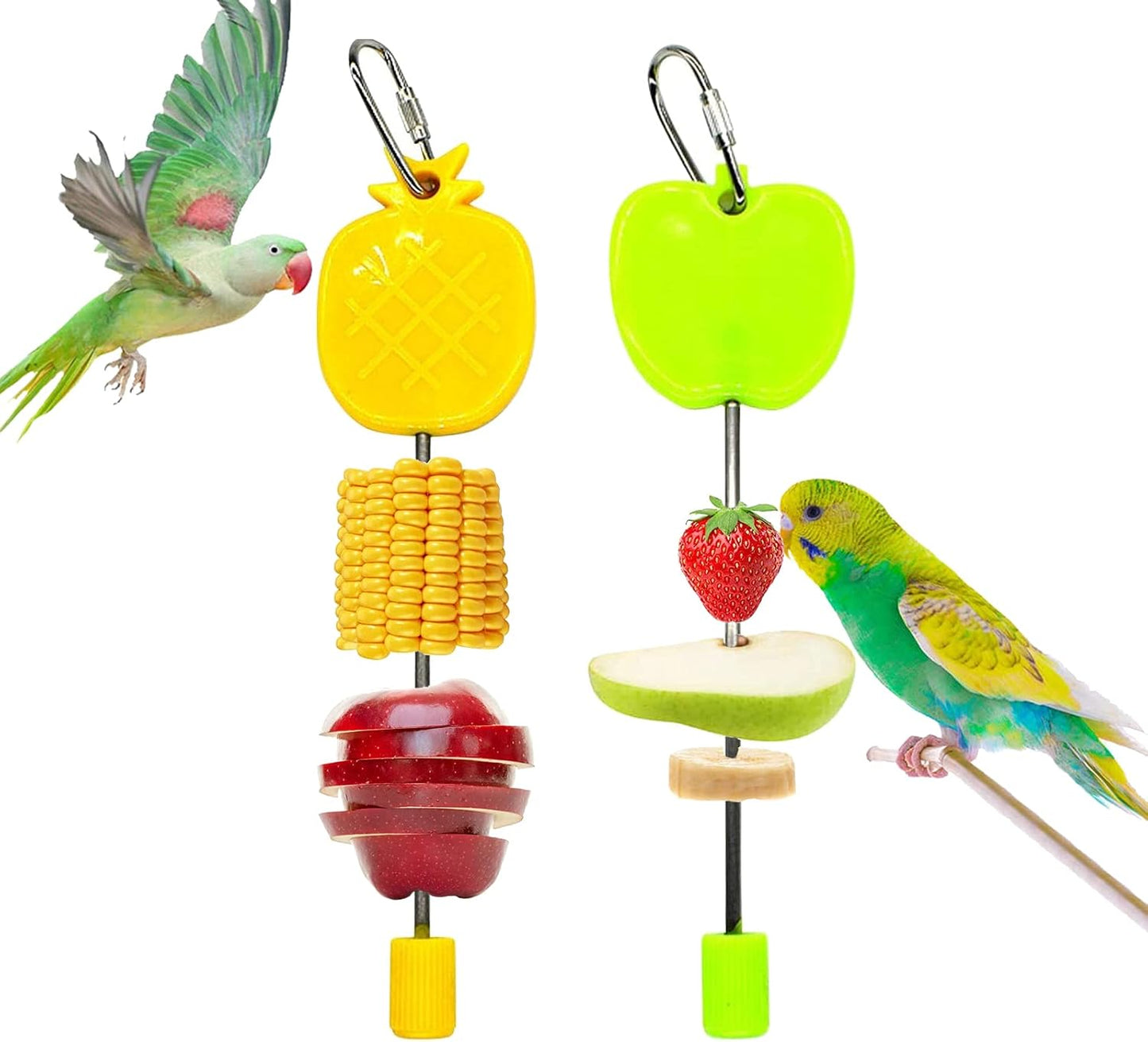 2 Pack Bird Food Holder, Pet Parrot Feeders, Stainless Steel Birds Fruit Vegetable Stick Holders, Foraging Toy, Bird Treat Skewer Pet's Supplies |