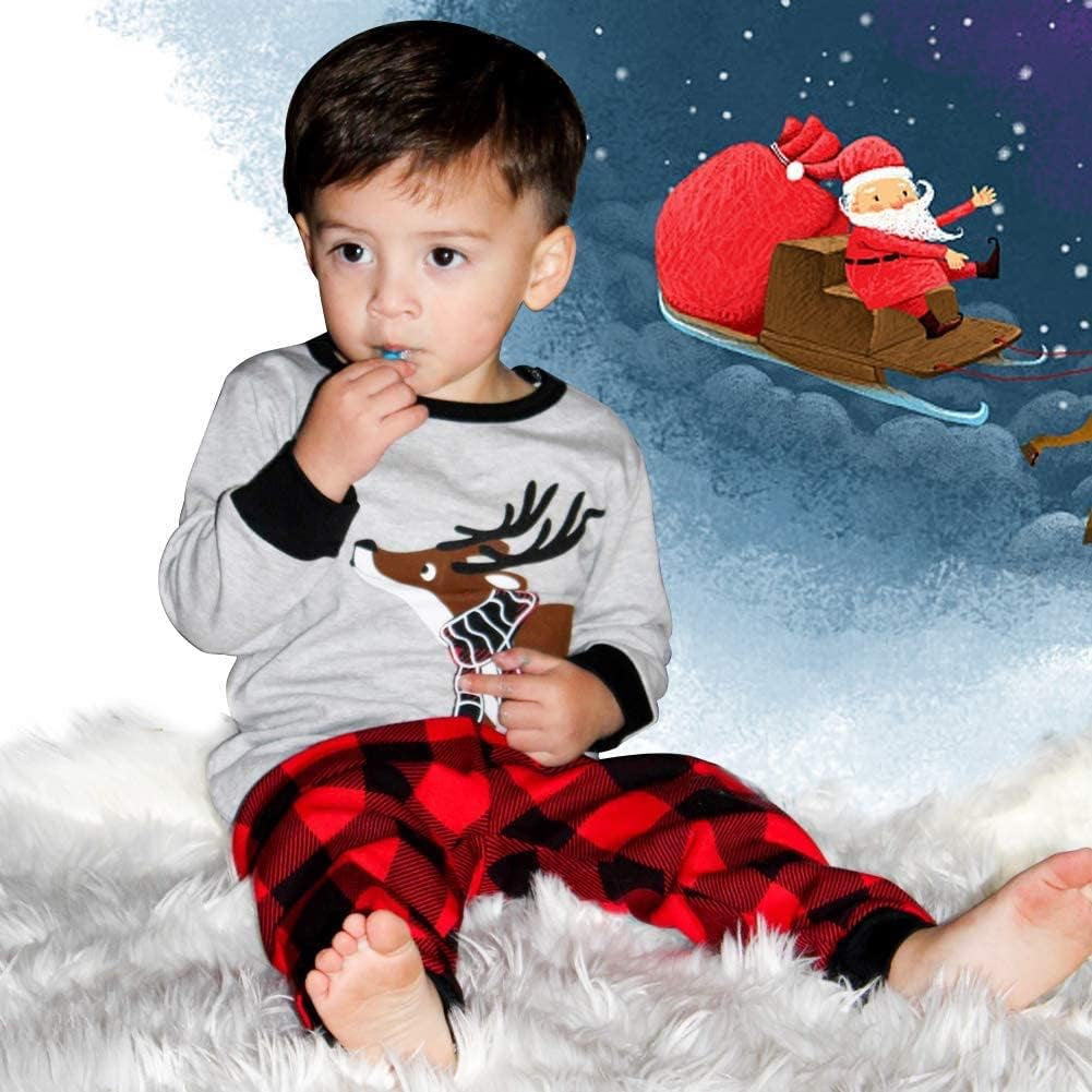 Boys Pajamas Set Cotton, Kids Pjs Set Long Sleeve Pjs Top and Pants Set Cute Xmas Sleepwear 1-8 T