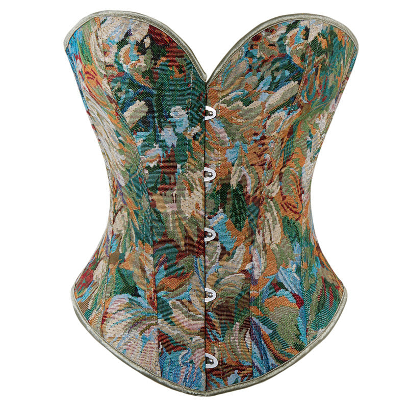 Vintage Corset Top with Monet Oil Painting Style, Bone-Structured Bustier, Fitted and Shaping, Court-style Bodice