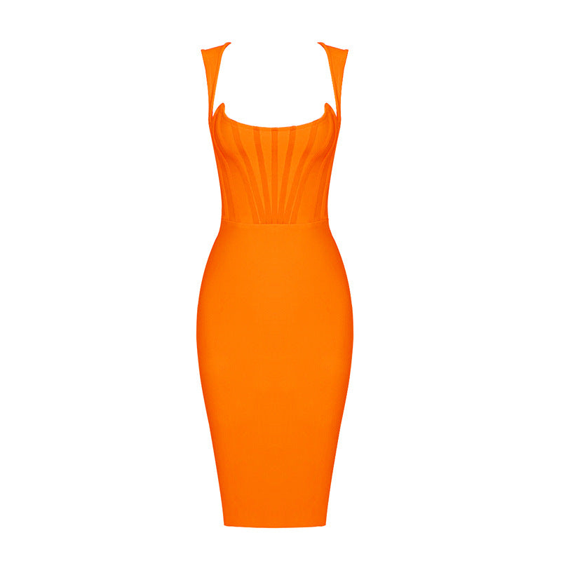 Women's Summer Sling Fishbone Tube Top Corset Bandage Stretch Knit Vintage Dress