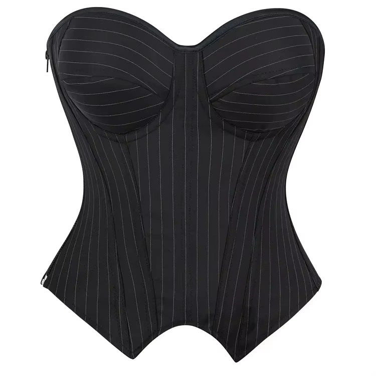 Striped Steel Ring Cup Crop Corset Top with Bust Support ndash Women's Bodycon Shaping Garment
