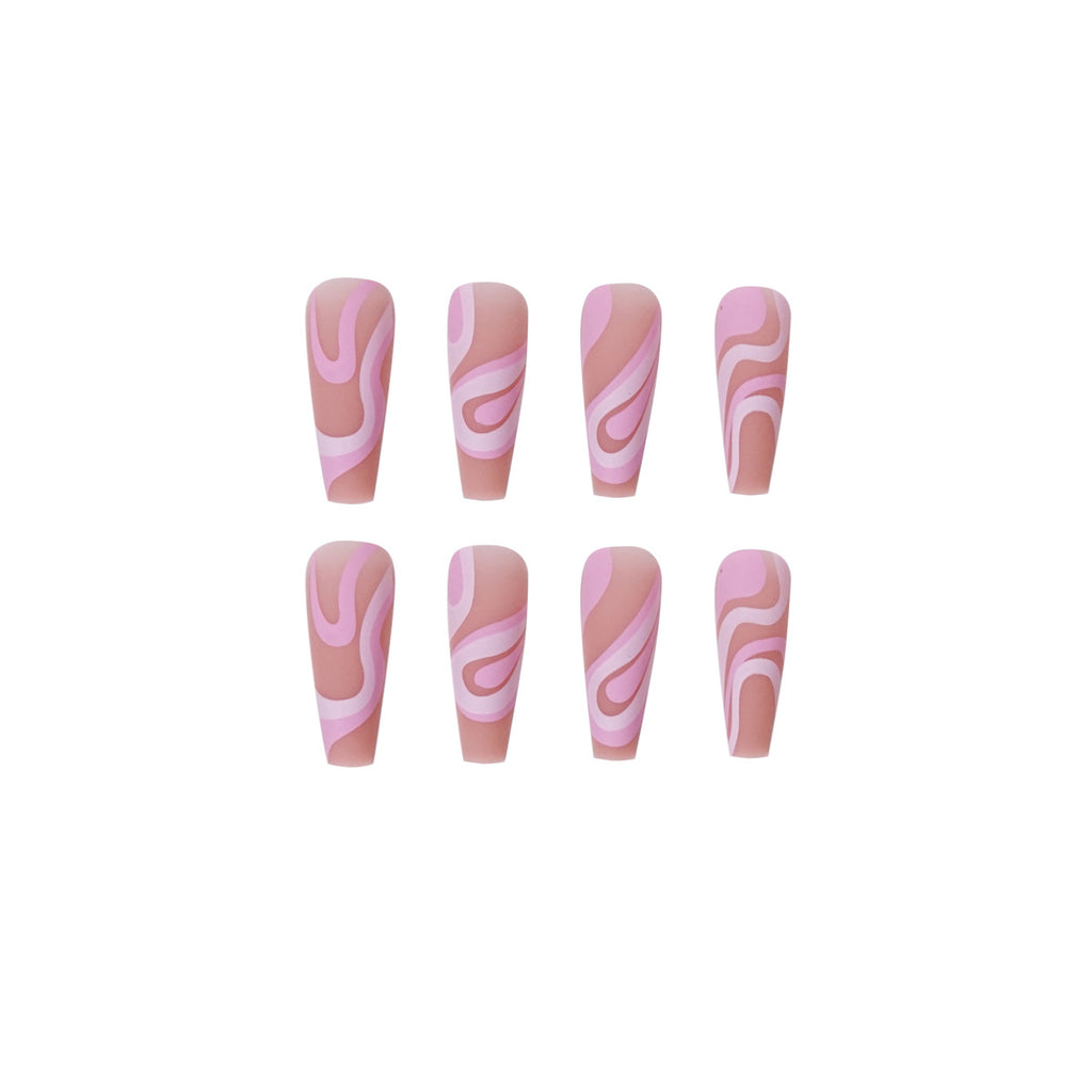 Rose Color Matching Line Press On Nail Fake Nail Patch Wearing Nail Finished Product