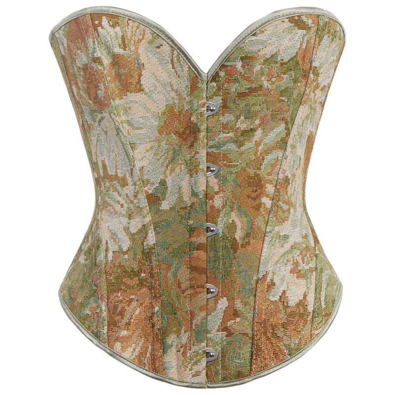 Vintage Corset Top with Monet Oil Painting Style, Bone-Structured Bustier, Fitted and Shaping, Court-style Bodice