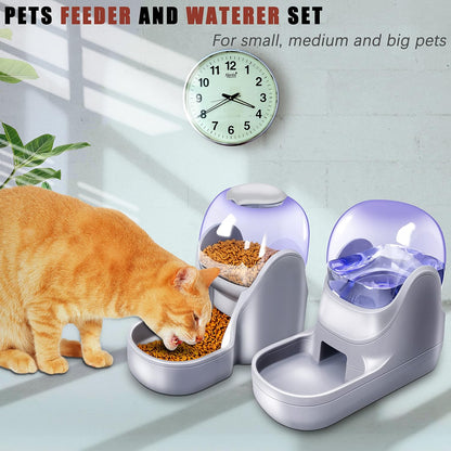 Automatic Dog and Cat Food Feeder and Water Dispenser Set with Stainless Steel Bowls,Gravity Pet Food and Water Feeders,100% Bpa-Free,Large Capacity for Cats Dogs Pets (Brown) Pet's Supplies |