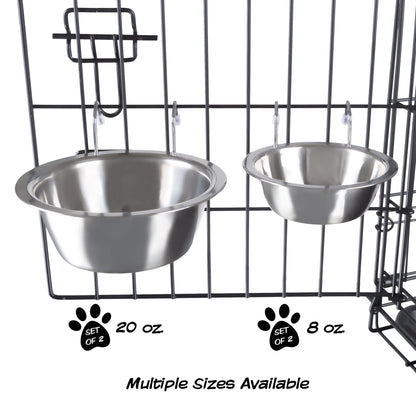 Set of 2 Stainless-Steel Hanging Dog Bowls - 8Oz Each Pet's Supplies |