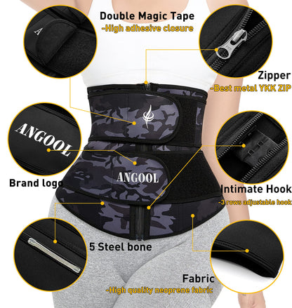 ANGOOL Neopren Waist Trainer for Women,Workout Plus Size Trimmer Belt Sauna Sweat Corset Cincher with Zipper