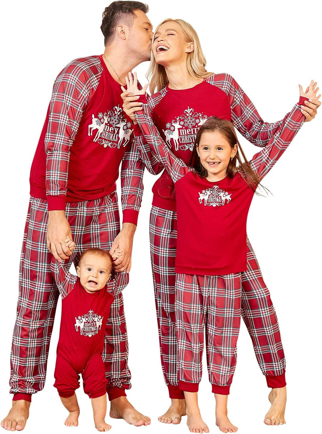 Christmas Pajamas for Family, Matching Family Christmas Pjs Sets Red Elk Tree Printed Top Sleepwear