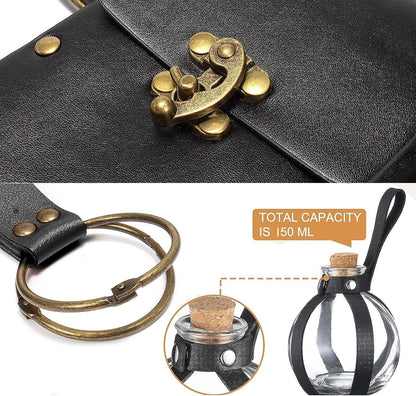 Belt Pouch Waist Bag Fanny Pack Steampunk Phone Holder Medieval Bag Leather Belt Renaissance Cosplay Costume Accessories (Tri-Black)