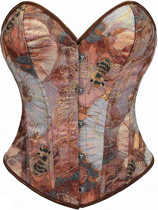 Sexy Corset Tops for Women Renaissance Floral Bustier Overbust Boned Strapless Lingerie Open Back Lace Up Shapewear