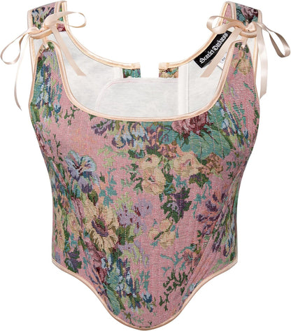 Scarlet Darkness Corset Tops for Women Renaissance Floral Overbust Boned Bustier Bodice