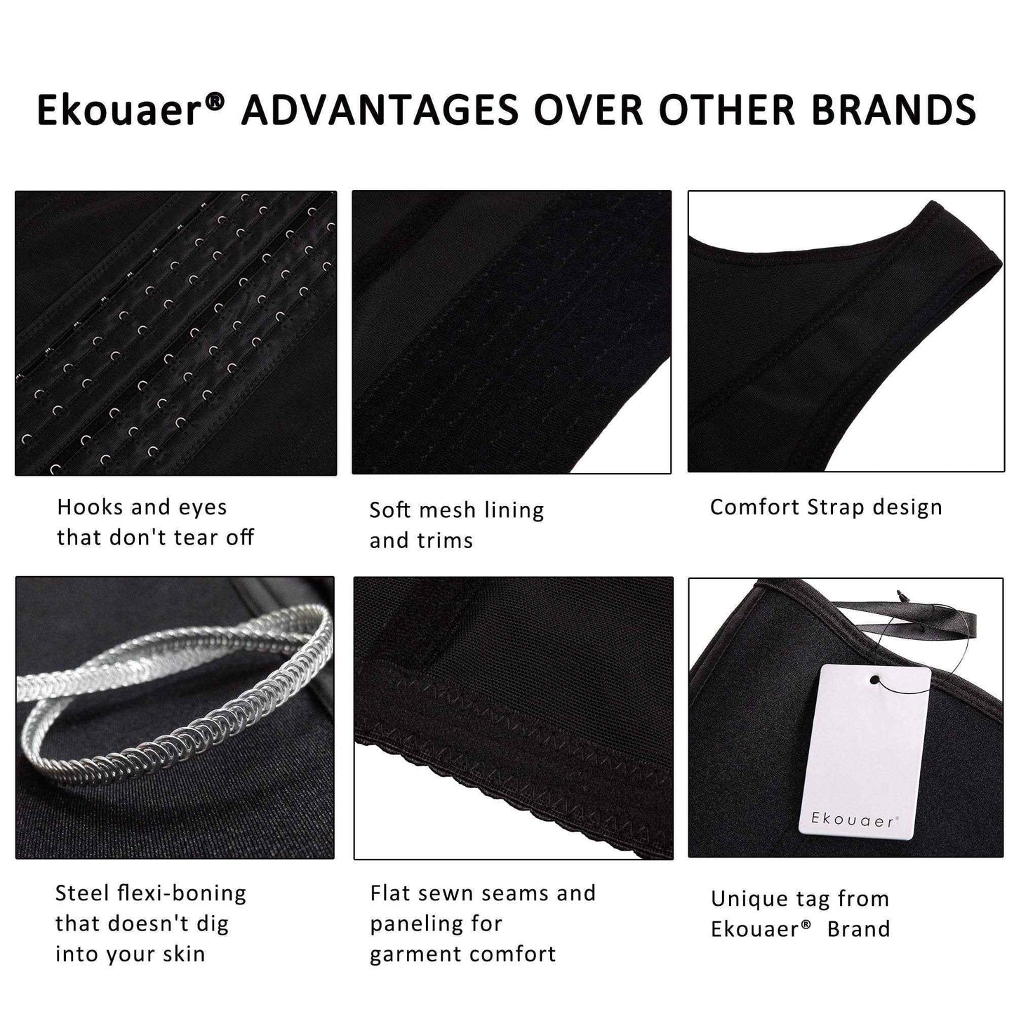 Ekouaer Women's Underbust Corset Waist Trainer Cincher Steel Boned Body Shaper Tummy Fat Burner S-4XL