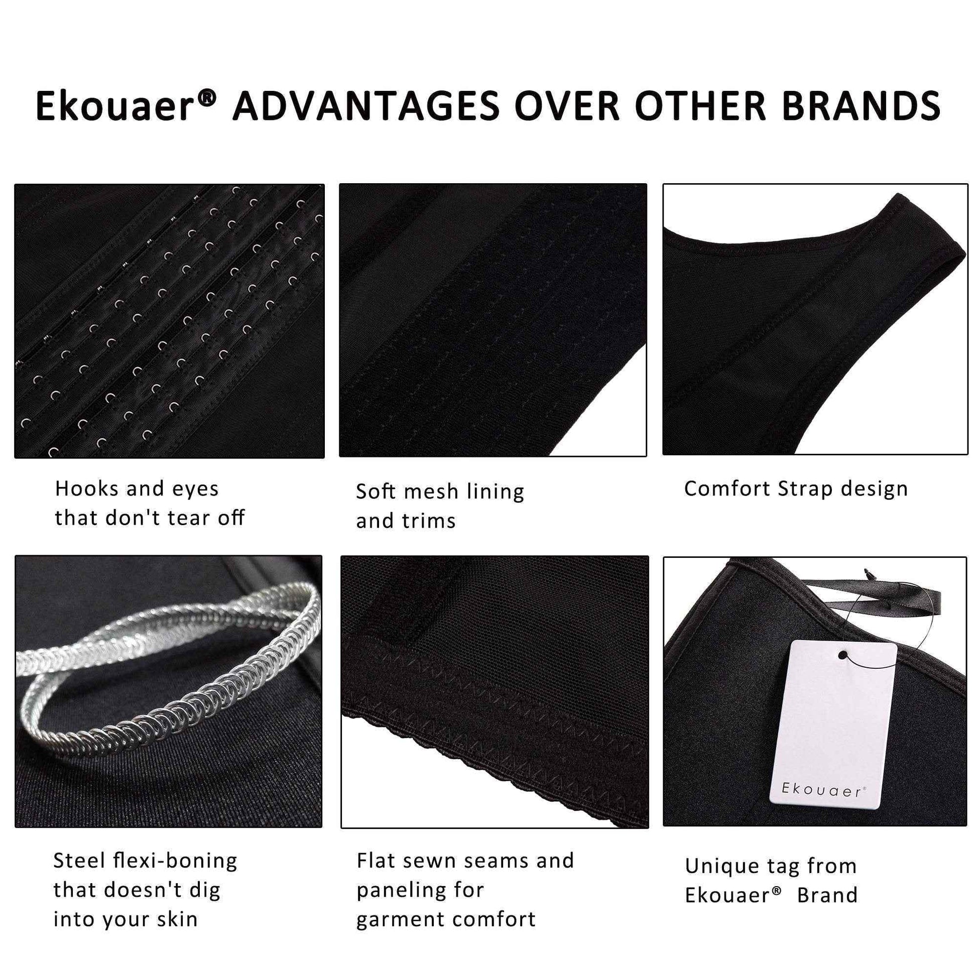 Ekouaer Women's Underbust Corset Waist Trainer Cincher Steel Boned Body Shaper Tummy Fat Burner S-4XL