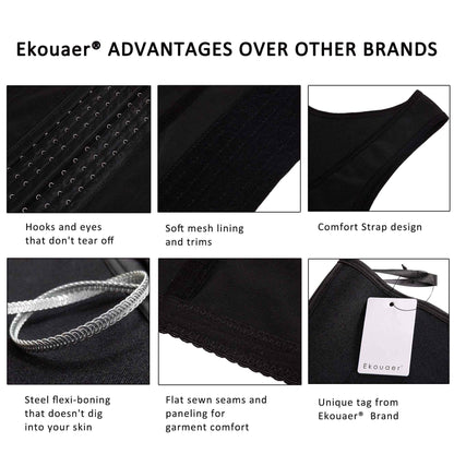 Ekouaer Women's Underbust Corset Waist Trainer Cincher Steel Boned Body Shaper Tummy Fat Burner S-4XL
