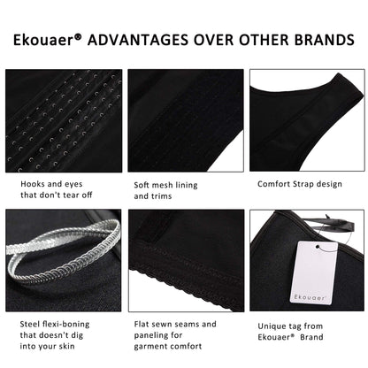 Ekouaer Women's Underbust Corset Waist Trainer Cincher Steel Boned Body Shaper Tummy Fat Burner S-4XL
