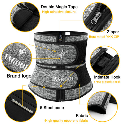 ANGOOL Neopren Waist Trainer for Women,Workout Plus Size Trimmer Belt Sauna Sweat Corset Cincher with Zipper