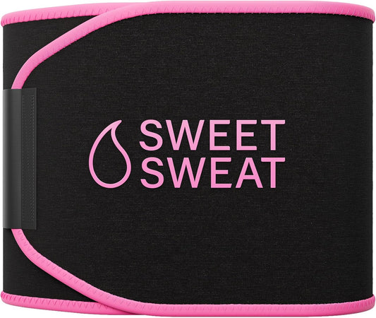 Sports Research Sweet Sweat Waist Trimmer for Women and Men - Sweat Band Waist Trainer Belt for High Intensity Training and Gym Workouts, 5 Adjustable Sizes Black/Pink