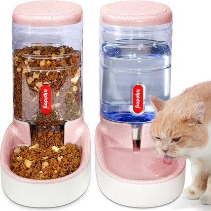 Pets Cats Dogs Automatic Waterer and Food Feeder 3.8 L with 1 Water Dispenser and 1 Pet Automatic Feeder (Light Pink)