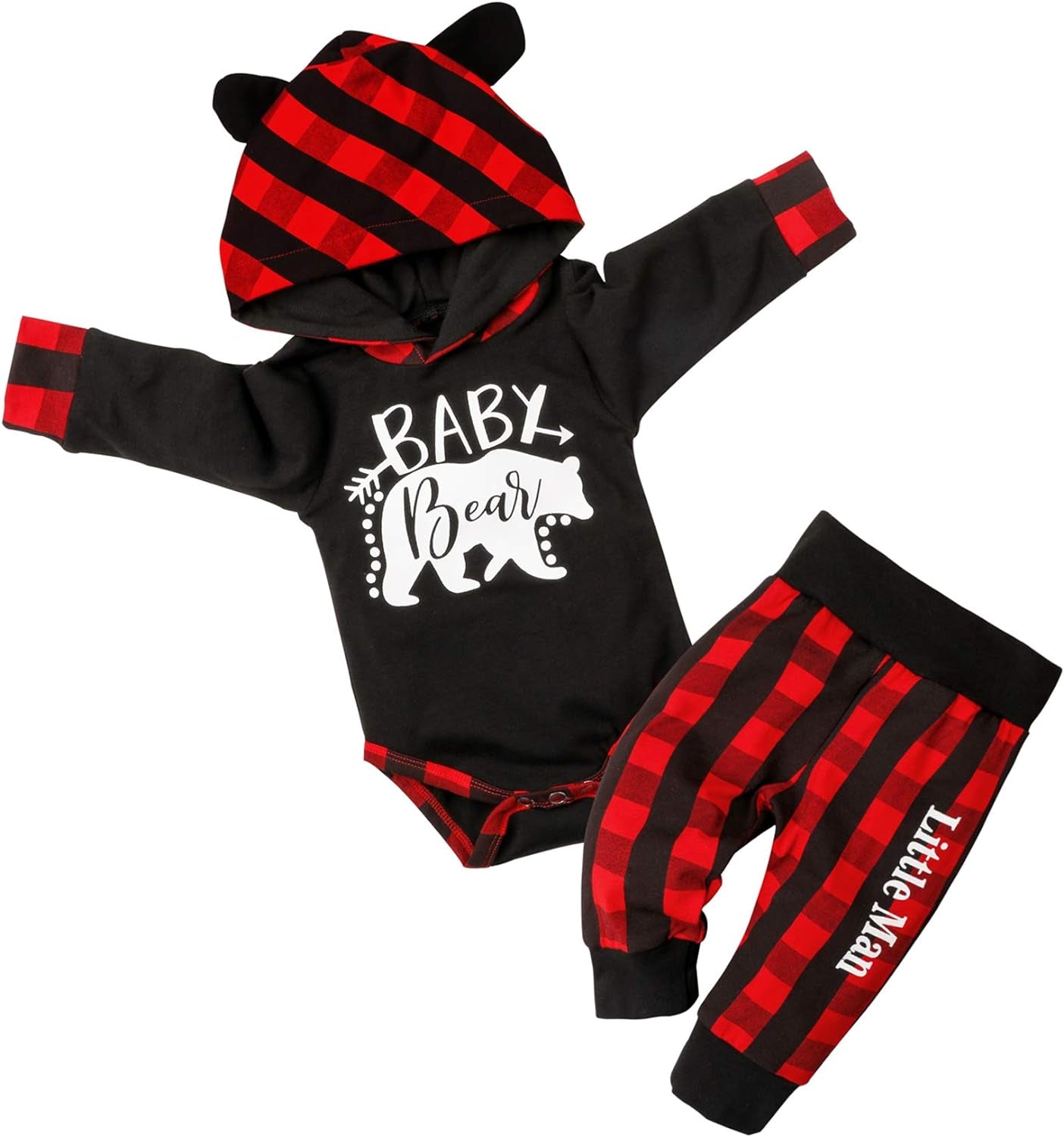 Newborn Baby Boy Clothes Plaid Letter Print Long Sleeve Hoodies + Long Pants 2PCS Fall Winter Outfits Set