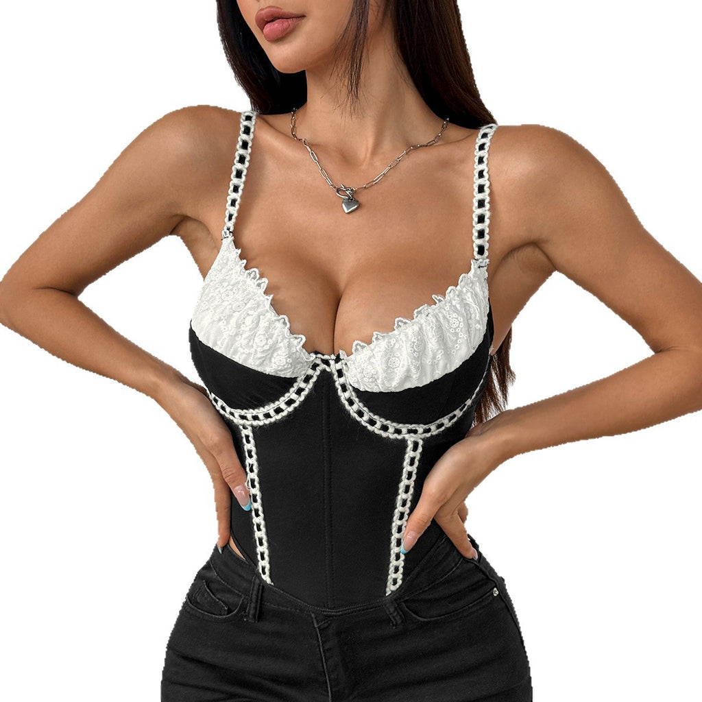 Splicing sexy lace mesh fishbone vest slim fit pure desire corset for women