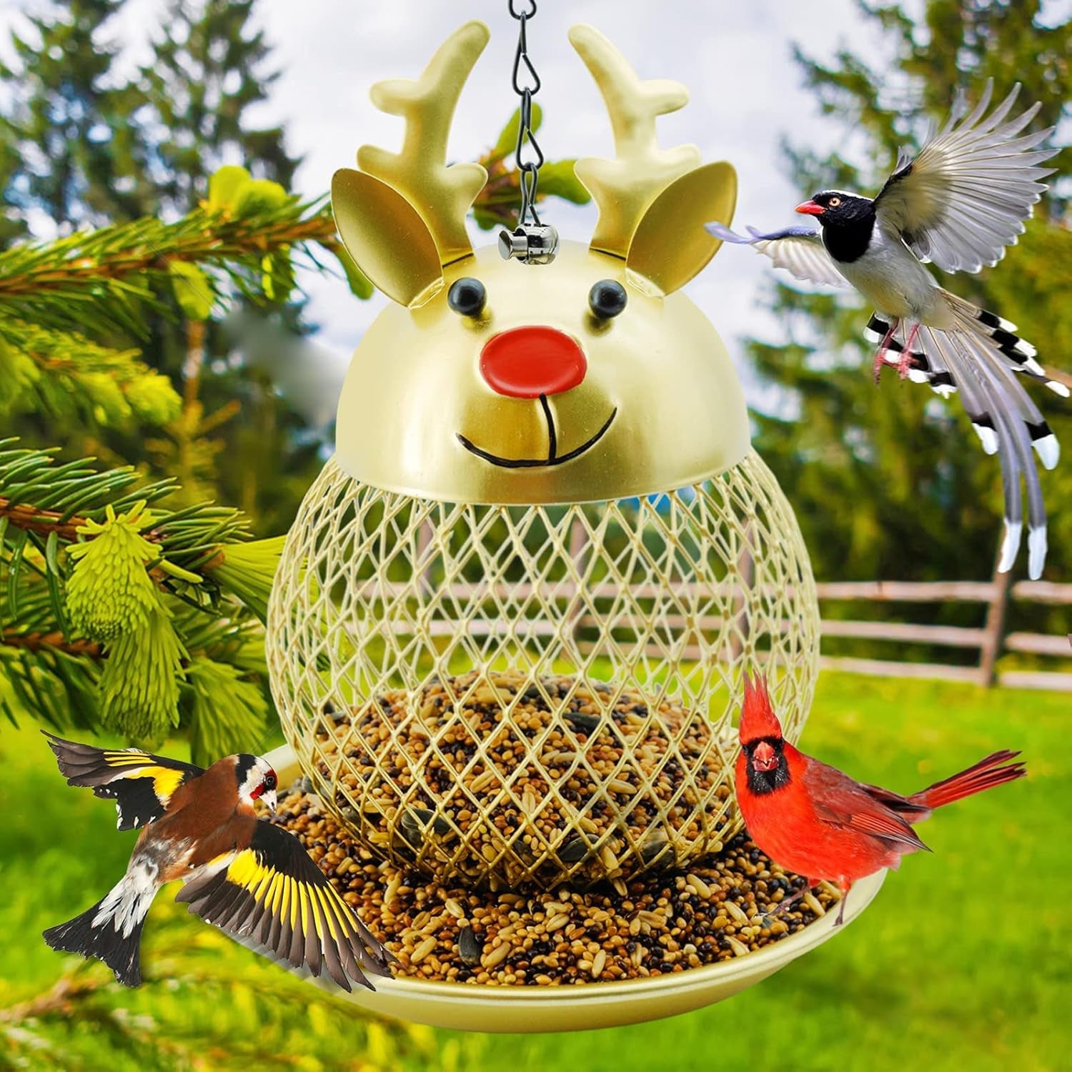 Squirrel Proof Bird Feeders, Cage Bird Feeders for Outside, Cute Funny Moose Shaped Bird Feeders for Outdoors Hanging, Metal Bird Feeder 2.2-Pound Seed Capacity Pet's Supplies |