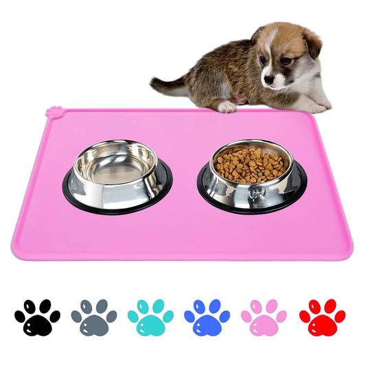 Silicone Waterproof Dog Cat Pet Food Mats Tray - Non Slip Pet Dog Cat Bowl Mats Placemat - FDA Grade Dog Pet Cat Feeding Mat-Pink Pet's Supplies |